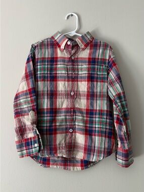 Boys Crewcuts Plaid Button-Down Shirt - Red, Cream, Green & Blue